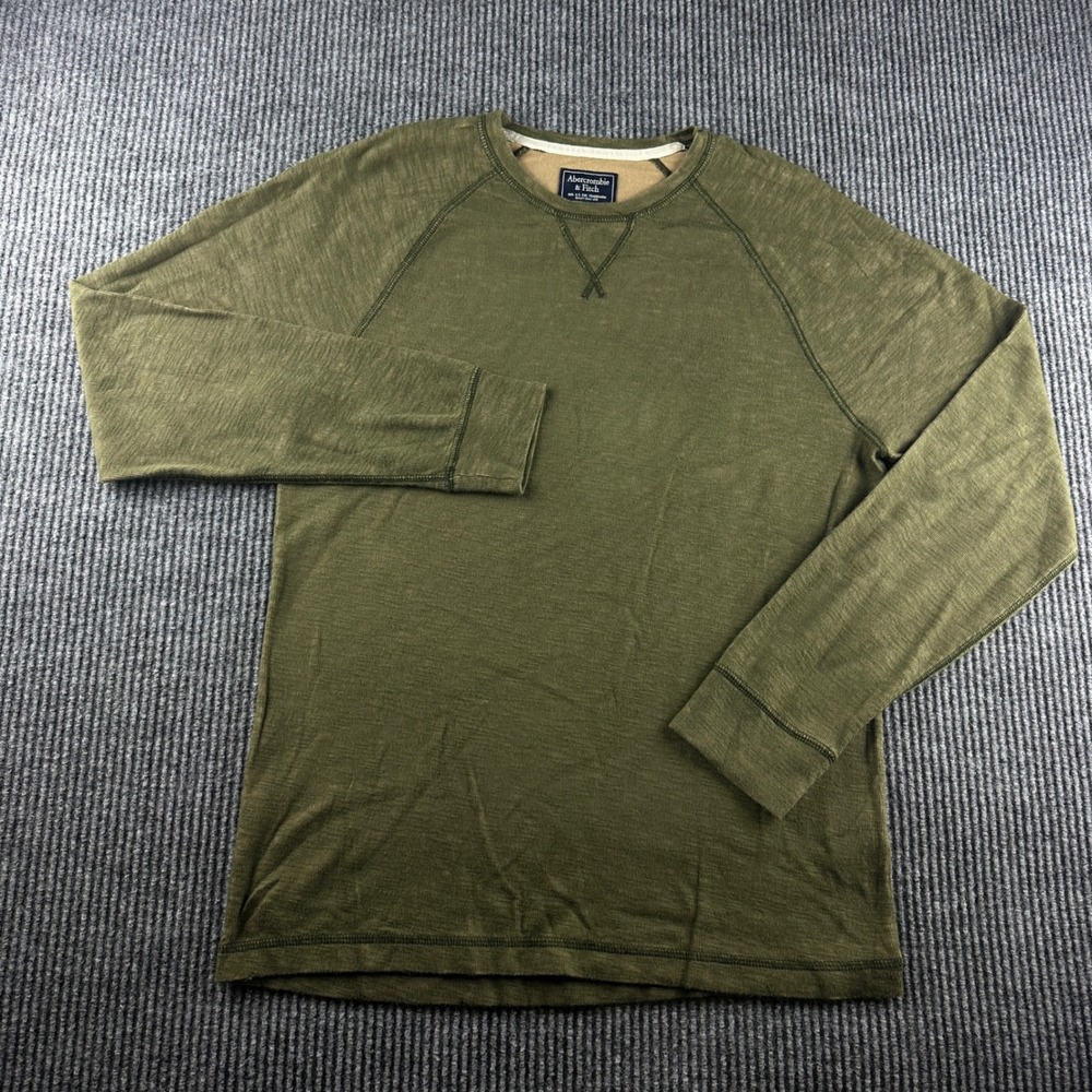 Abercrombie & Fitch Mens Medium Olive Green Slub Knit Raglan Long Sleeve Shirt